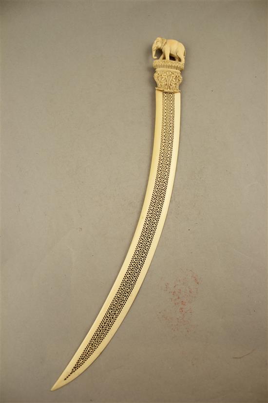 A late 19th century Indian ivory paper knife, 16.5in.